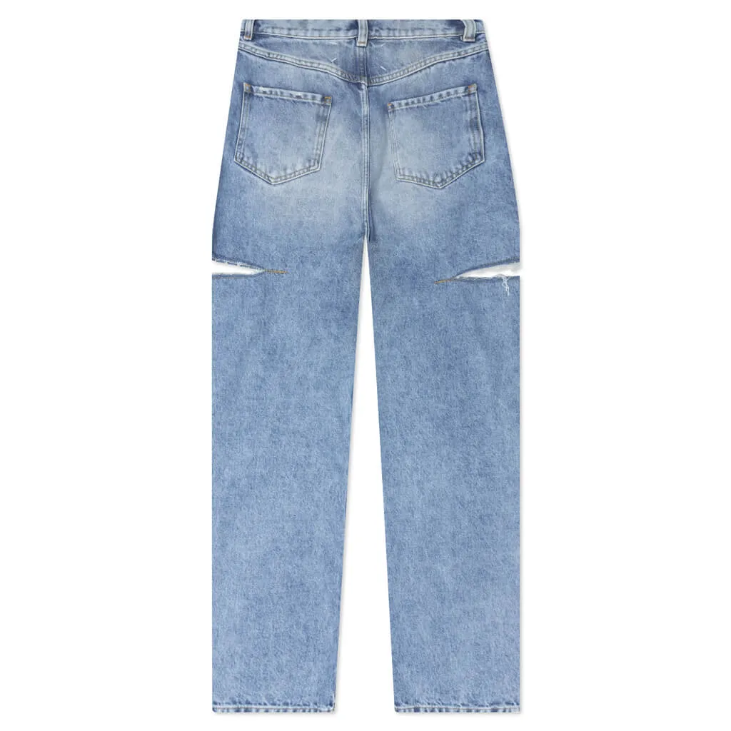 5 Pockets High Rise Baggy Cut Out Jeans - Blue