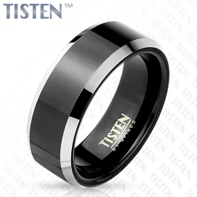 8mm Brushed Center Black IP Beveled Edge Tisten (Tungsten+Titanium) Ring