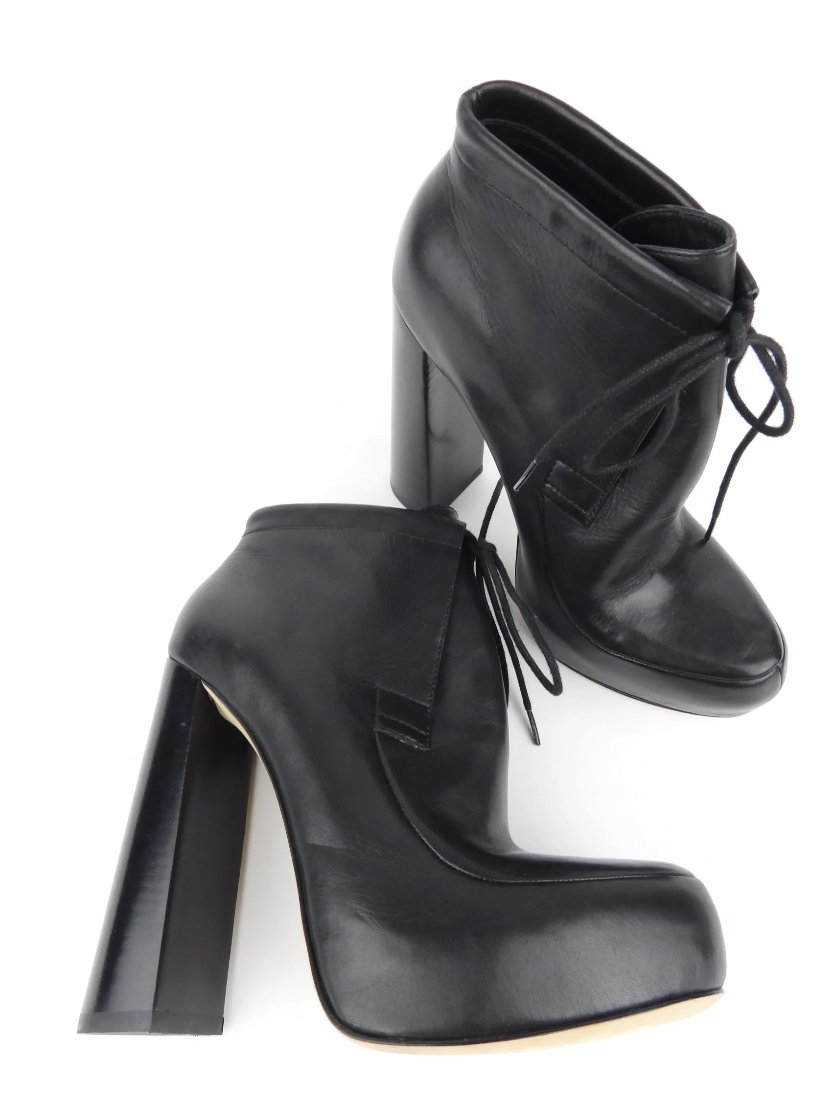 Alexander Wang Constance Black Leather Block Heel Platform Ankle Boots - 39 EU