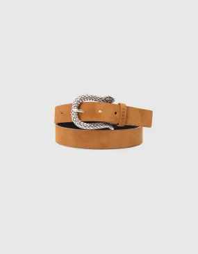 Ceinture beige cuir velours boucle gravée python Femme