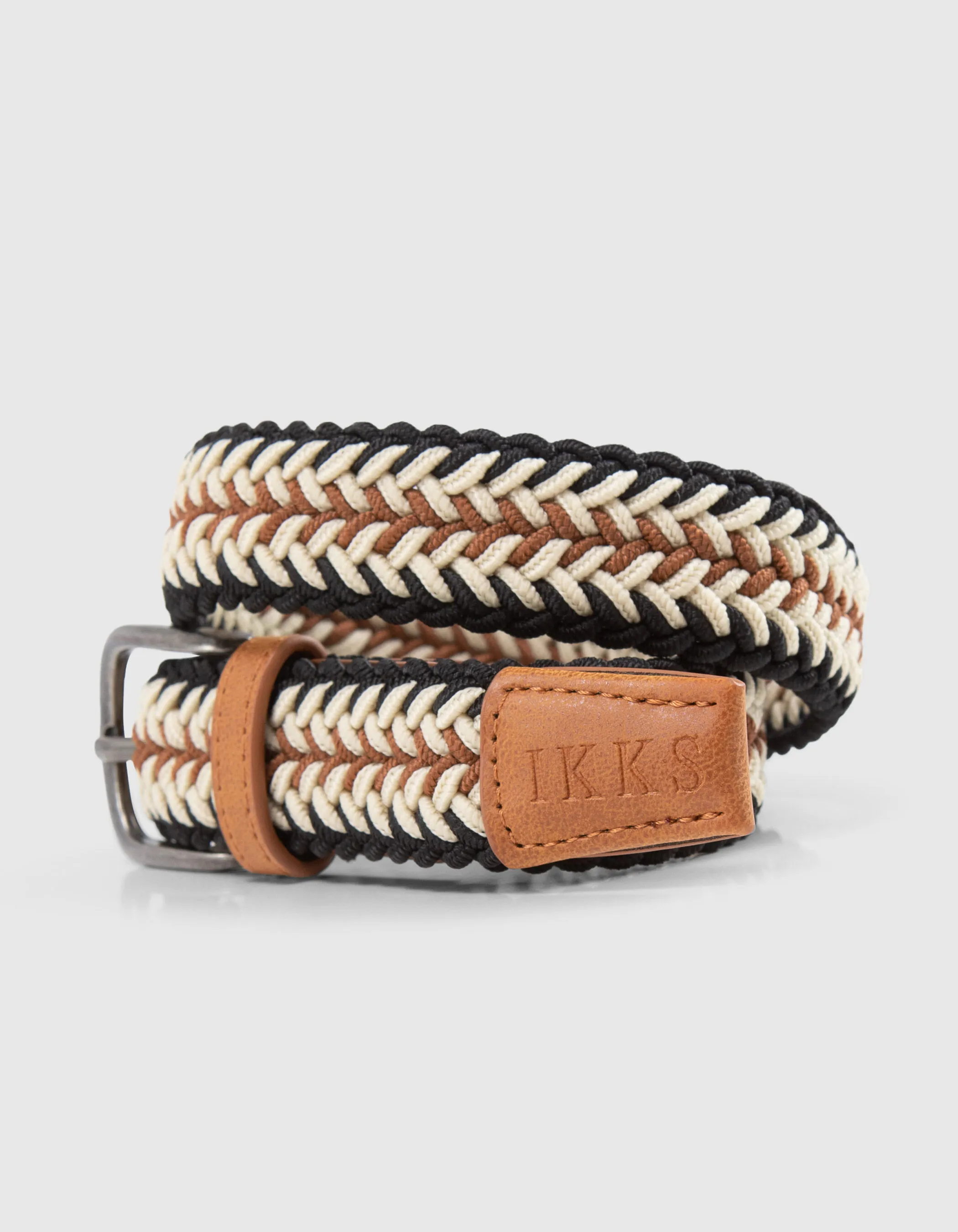 Ceinture caramel, écrue, noire tressée garçon