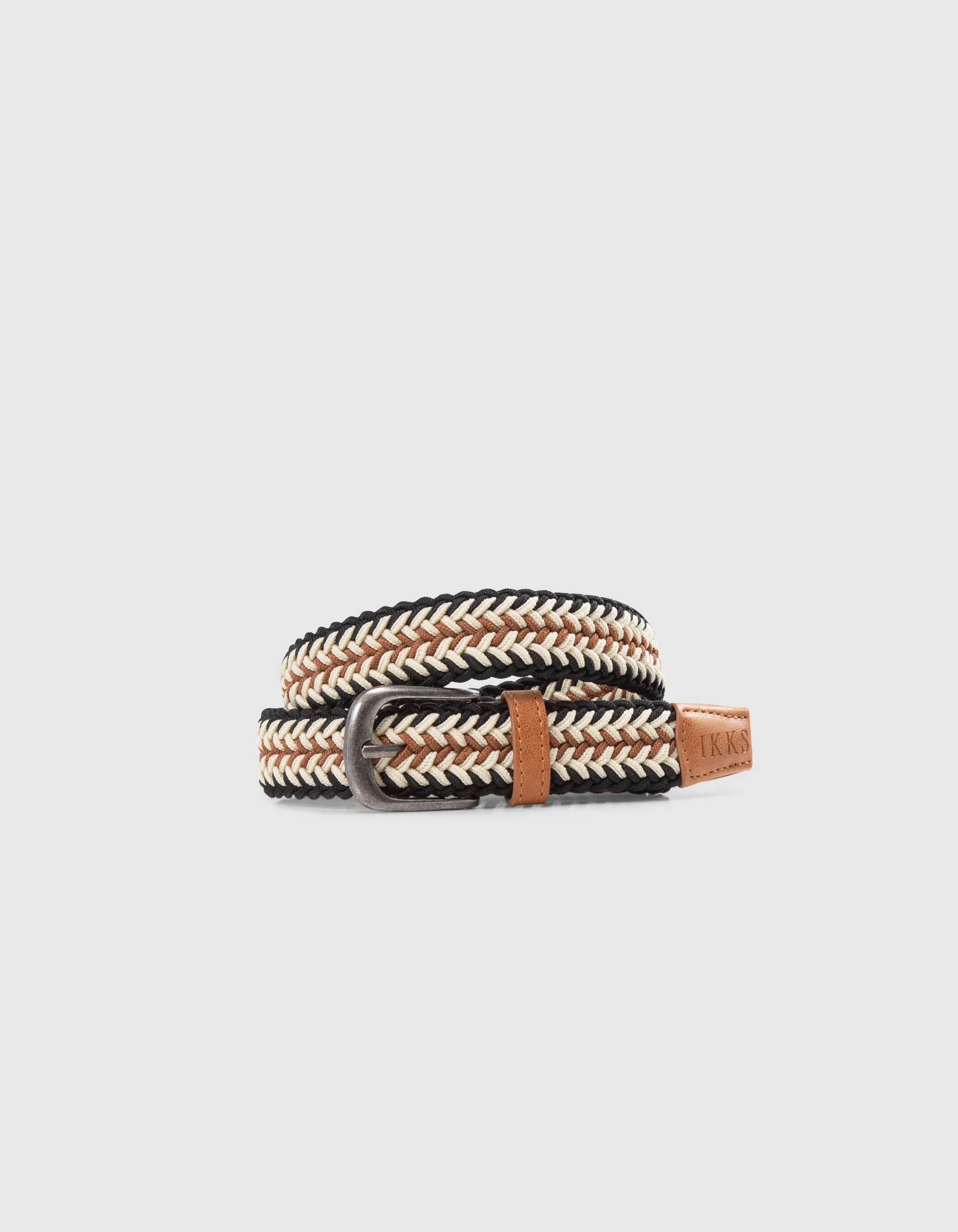 Ceinture caramel, écrue, noire tressée garçon