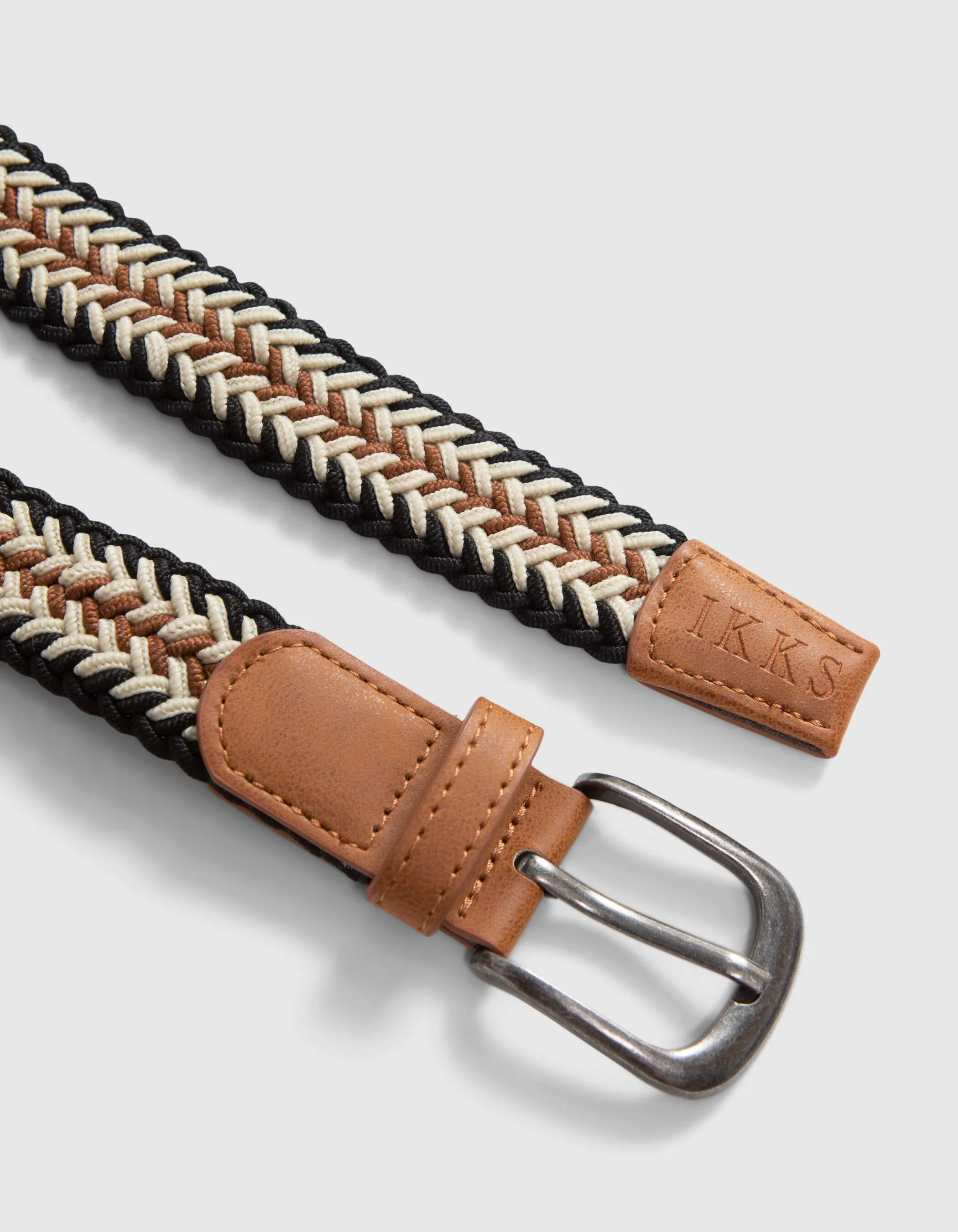 Ceinture caramel, écrue, noire tressée garçon