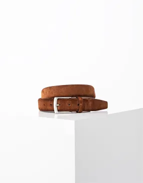 Ceinture cognac en cuir velours à boucle métal Homme