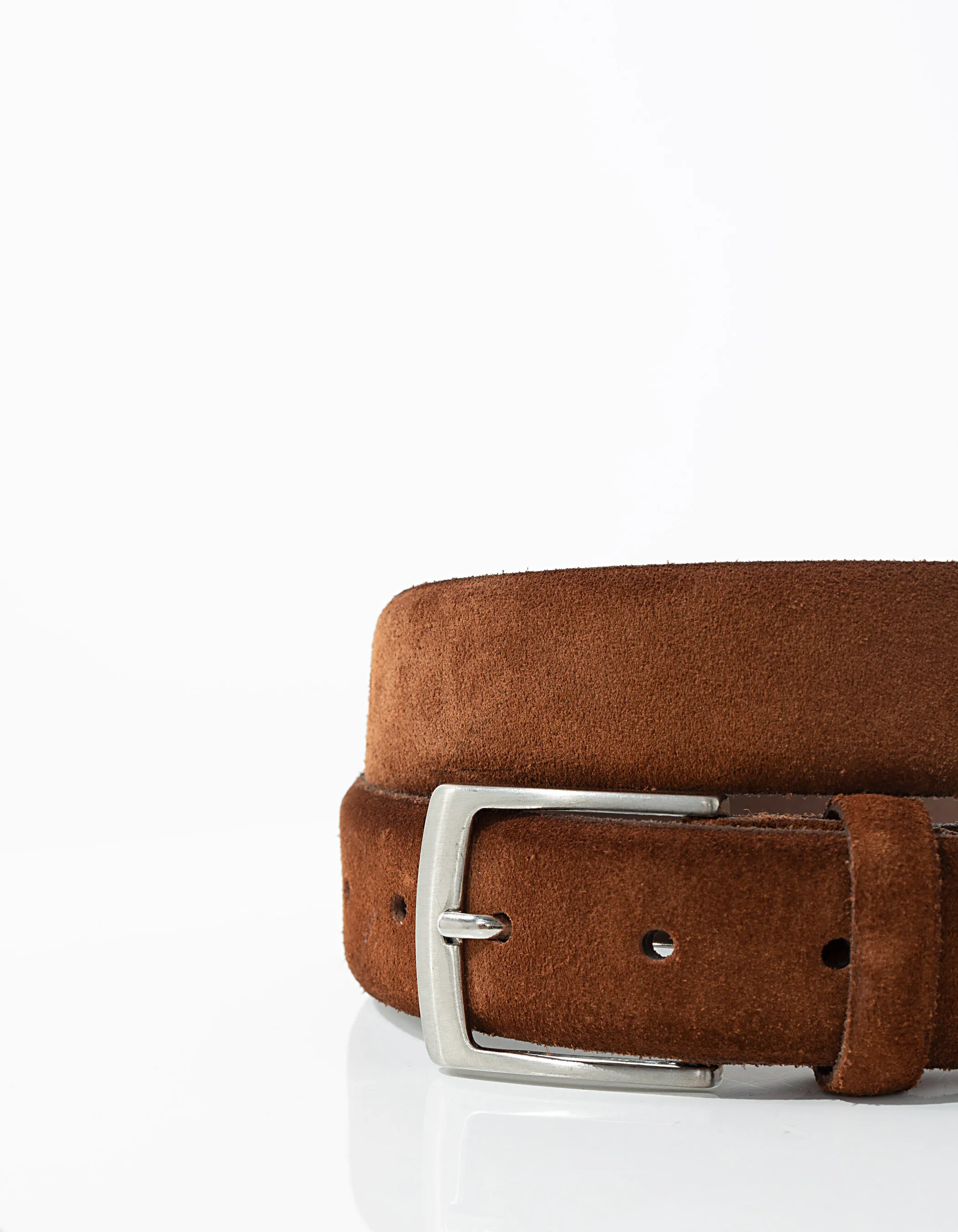 Ceinture cognac en cuir velours à boucle métal Homme