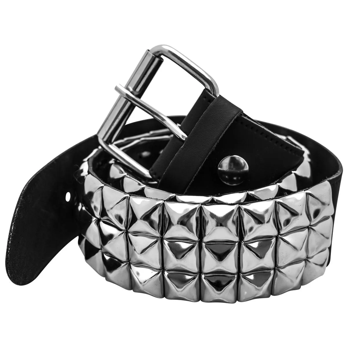 Ceinture CUIR - 3 Rangs de Pyramides - Rock A Gogo