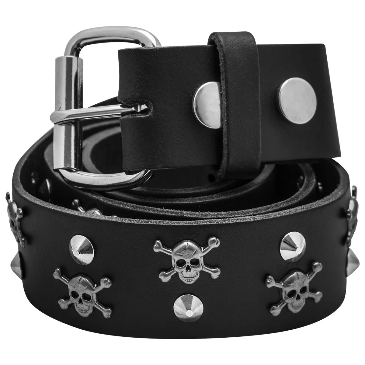 Ceinture CUIR - Clous Plats et Têtes de Mort - Rock A Gogo