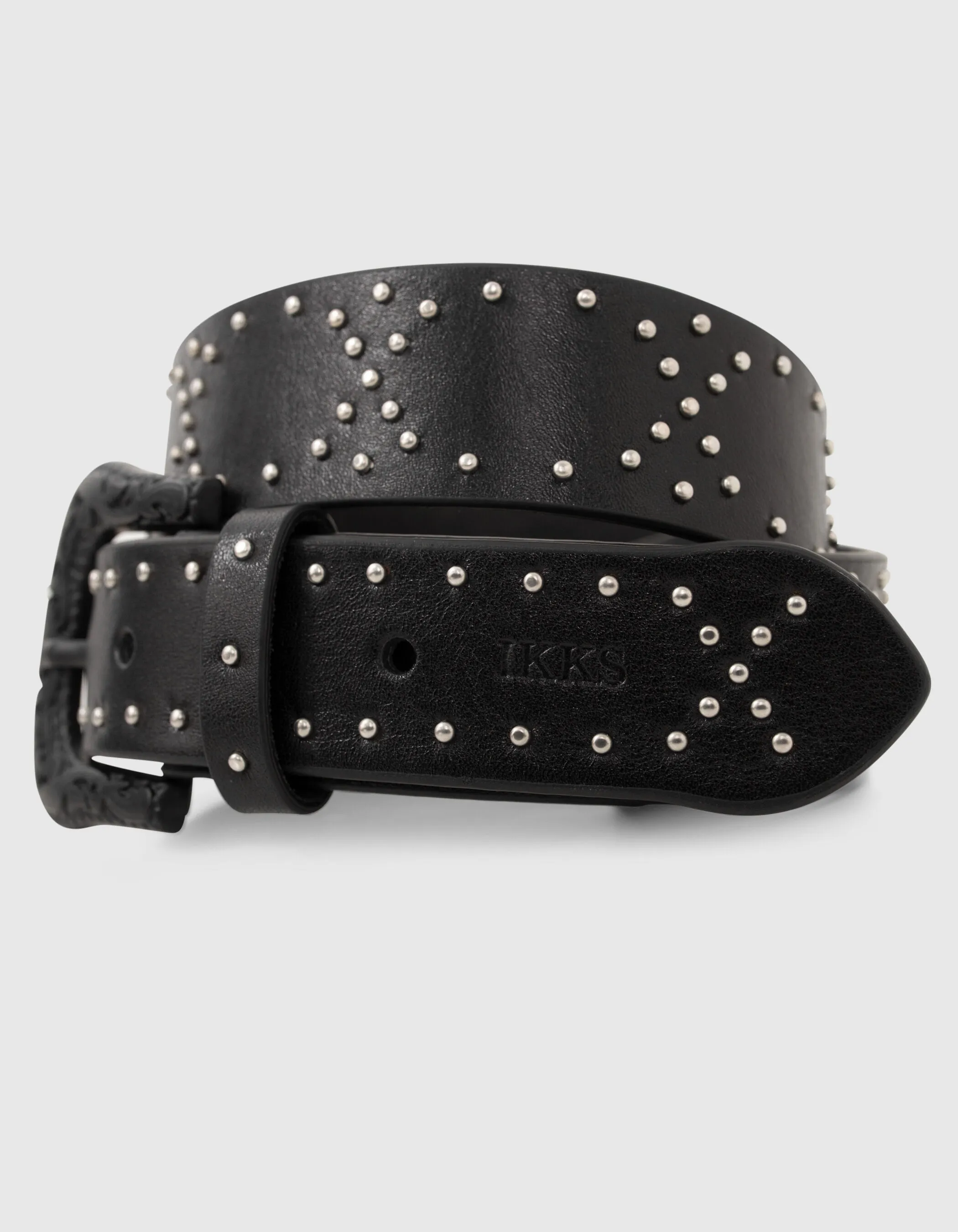 Ceinture cuir noir à clous boucle western Femme