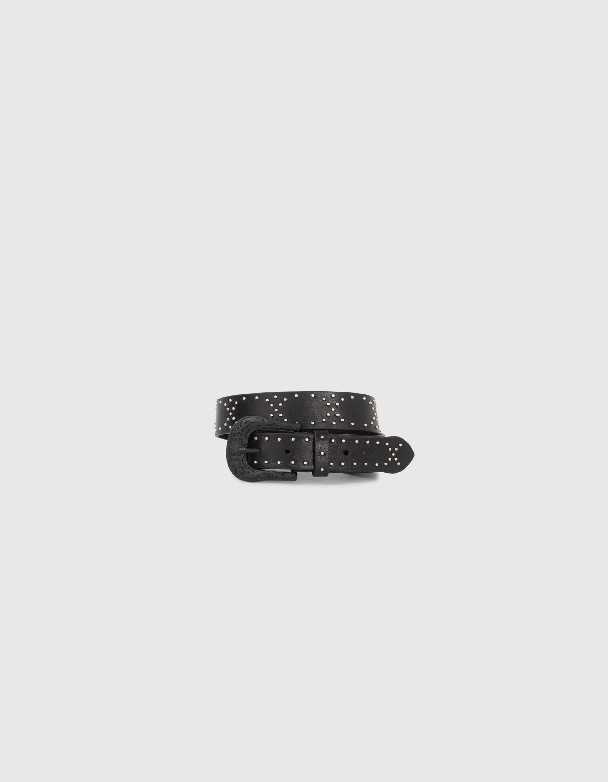 Ceinture cuir noir à clous boucle western Femme