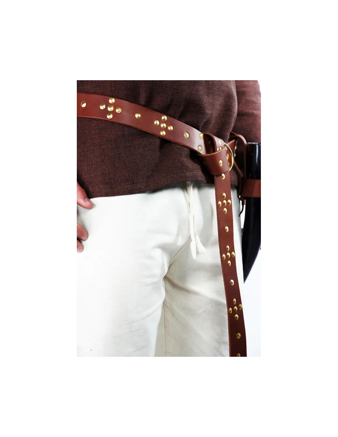 Ceinture en cuir Viking avec rivets croisés, marron ⚔️ Boutique Épées