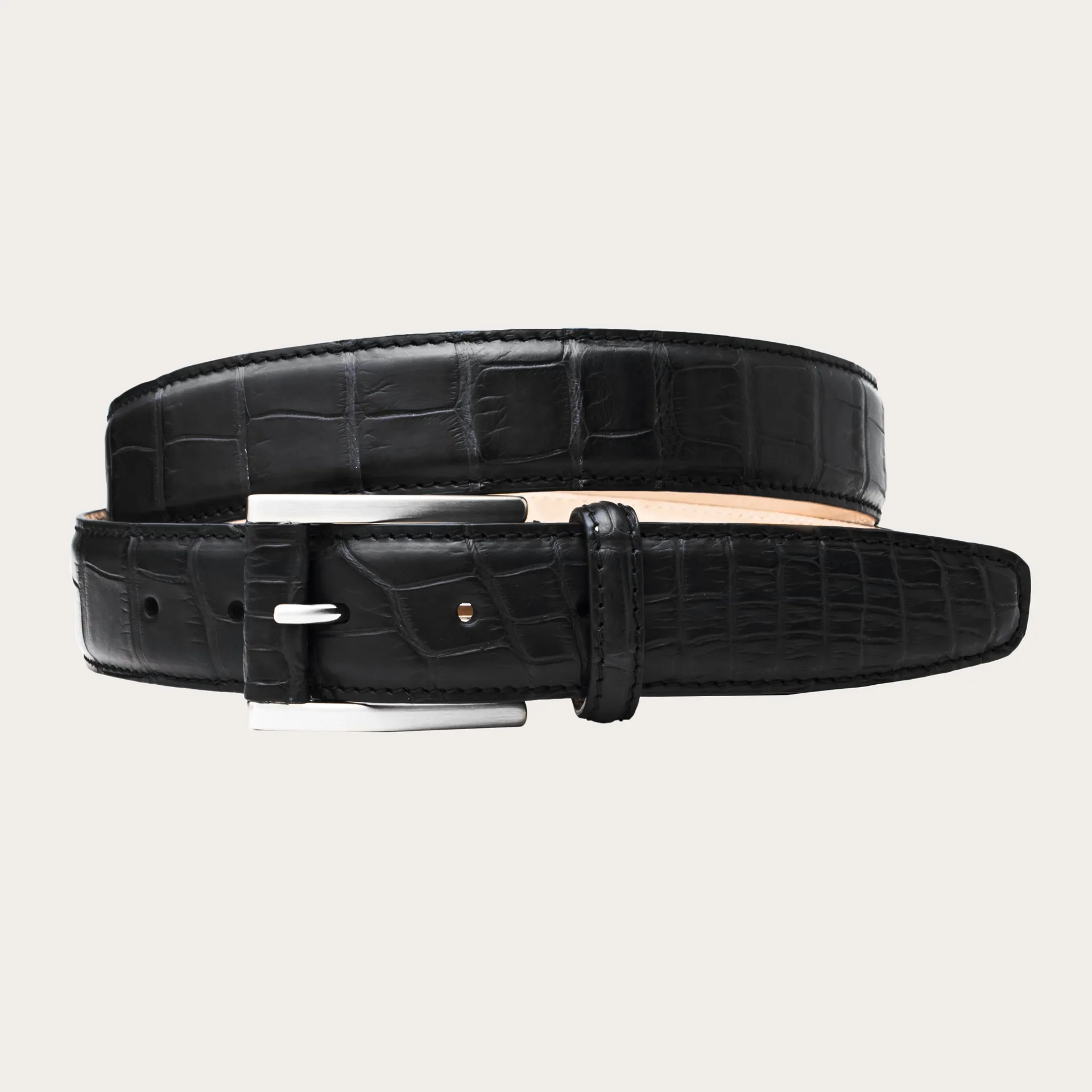 Ceinture exclusive en cuir d'alligator noir avec boucle recouverte