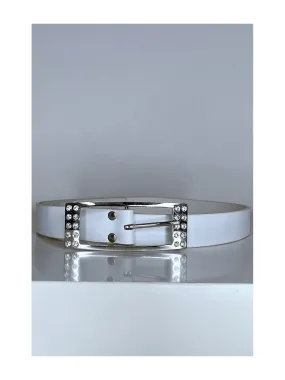 Ceinture femme en blanche avec boucle réctangle ornée de strass