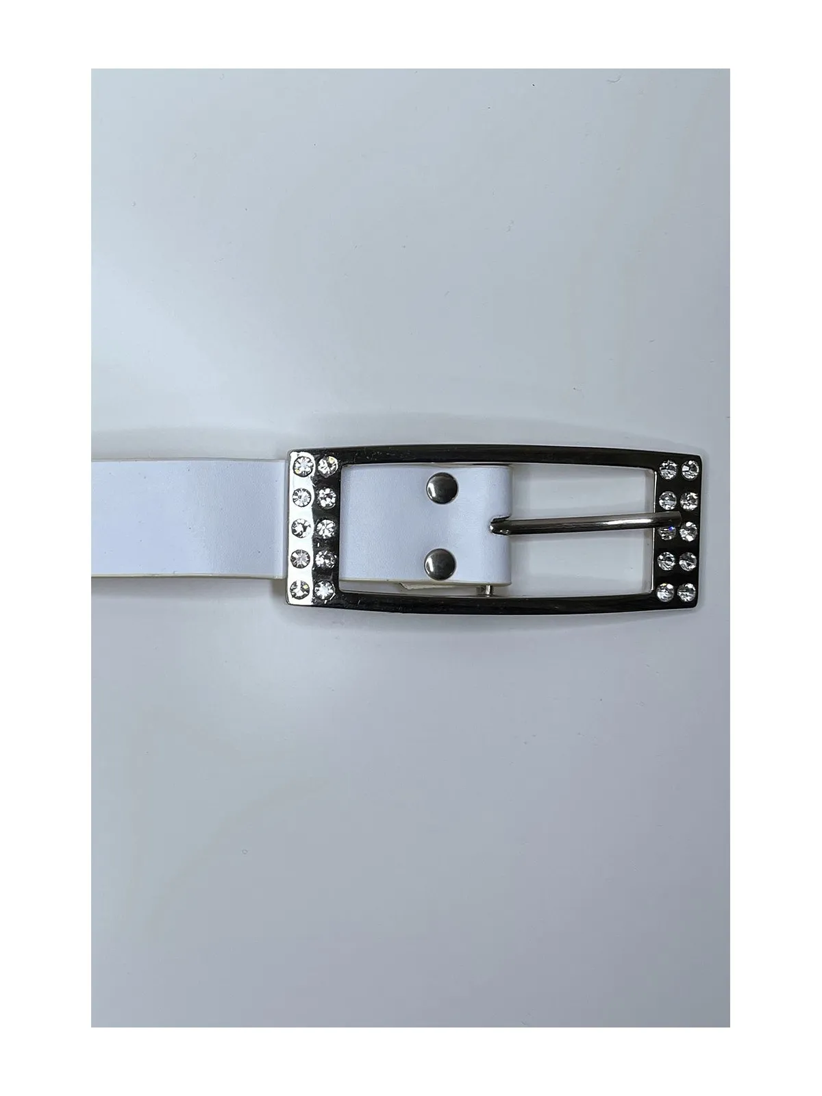 Ceinture femme en blanche avec boucle réctangle ornée de strass