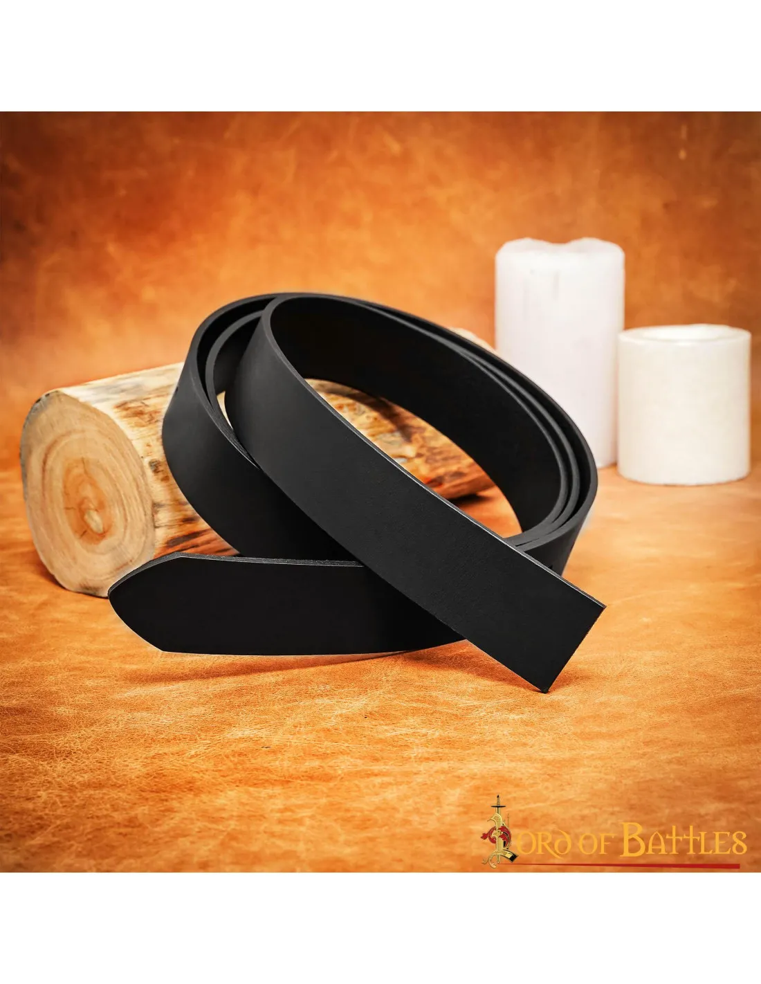 Ceinture médiévale en cuir lisse sans boucle, noir ⚔️ Boutique Épées