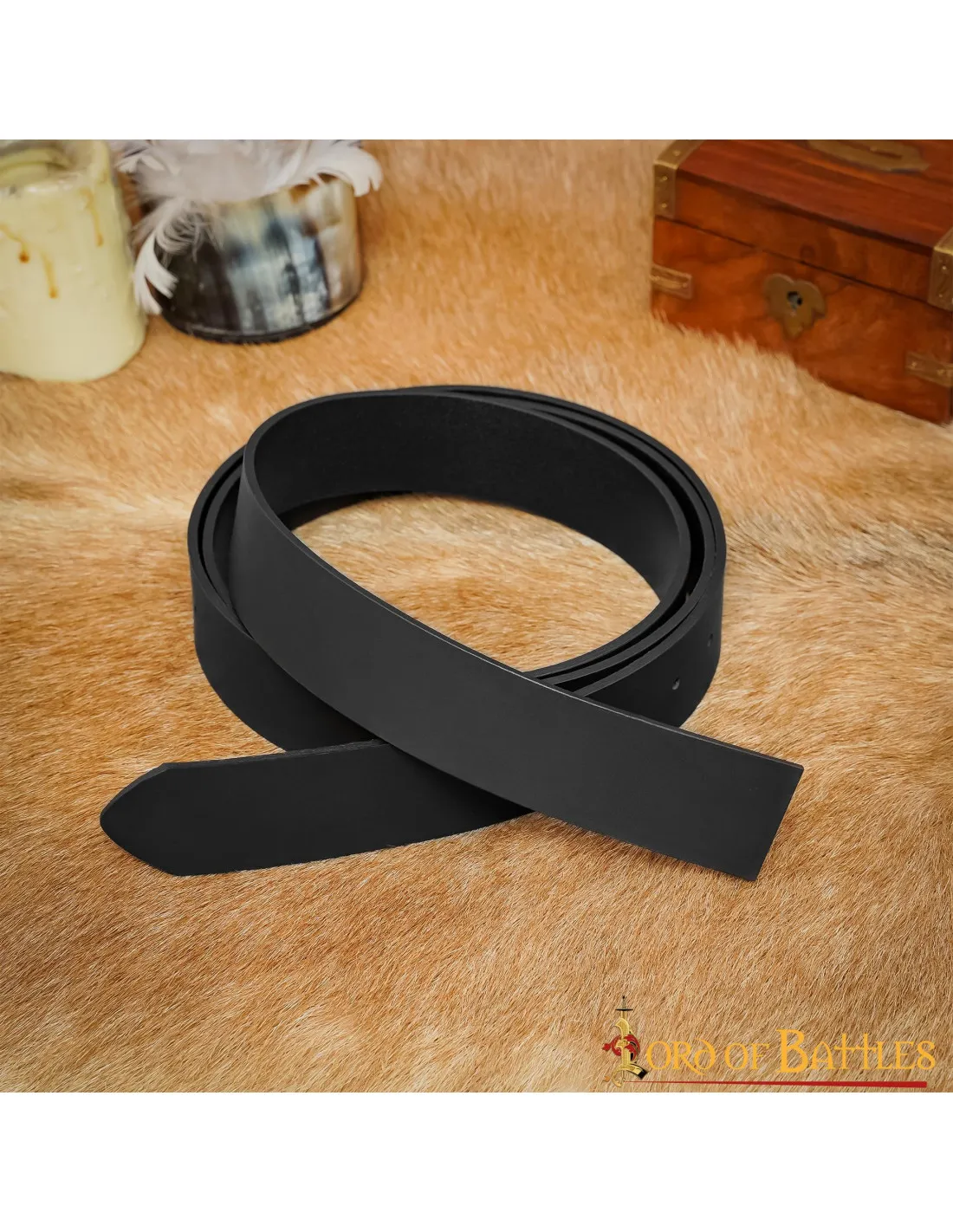 Ceinture médiévale en cuir lisse sans boucle, noir ⚔️ Boutique Épées