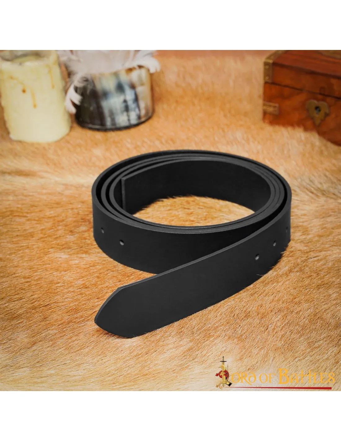 Ceinture médiévale en cuir lisse sans boucle, noir ⚔️ Boutique Épées