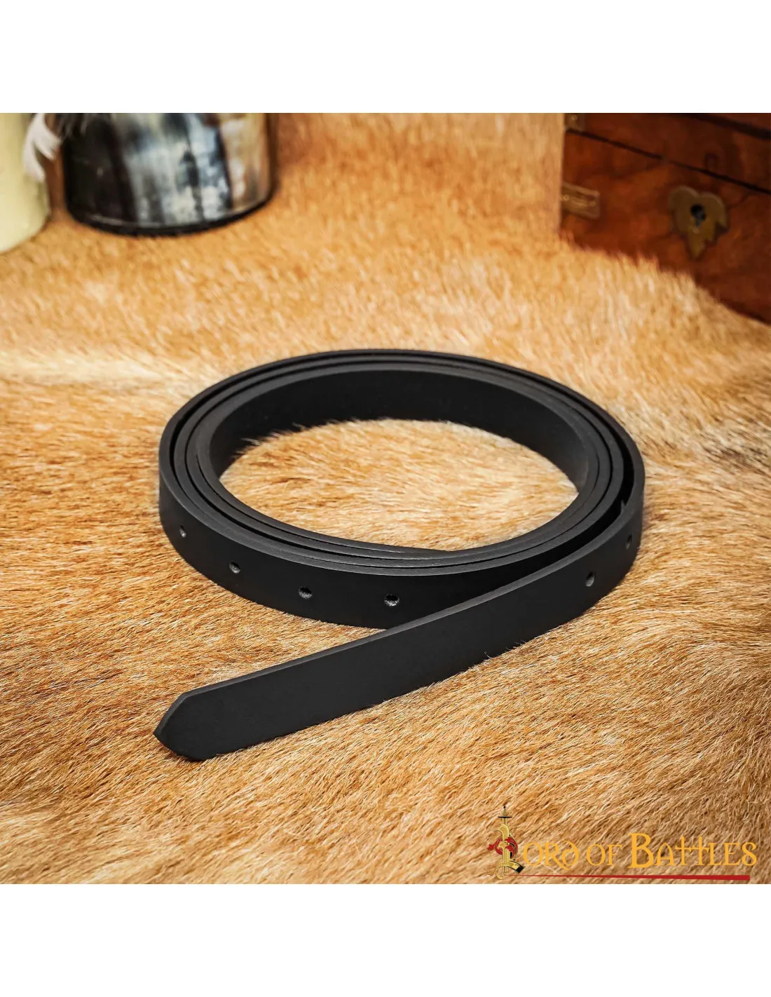 Ceinture médiévale en cuir noir sans boucle, (1,9 cm.) ⚔️ Boutique Épées