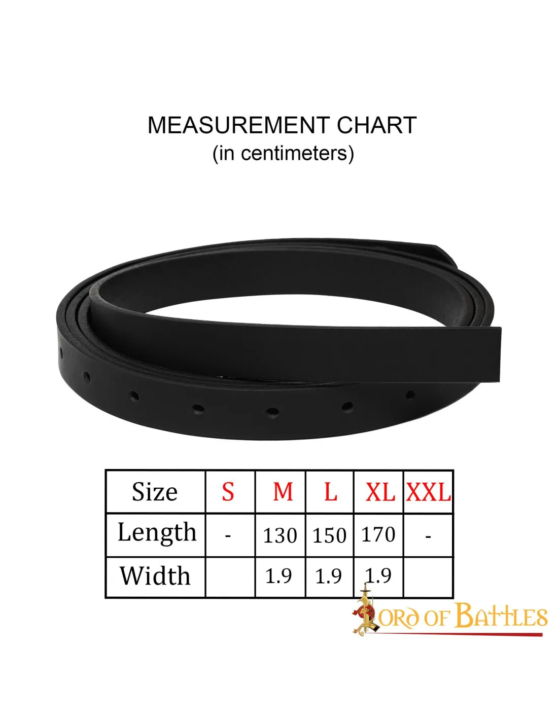 Ceinture médiévale en cuir noir sans boucle, (1,9 cm.) ⚔️ Boutique Épées