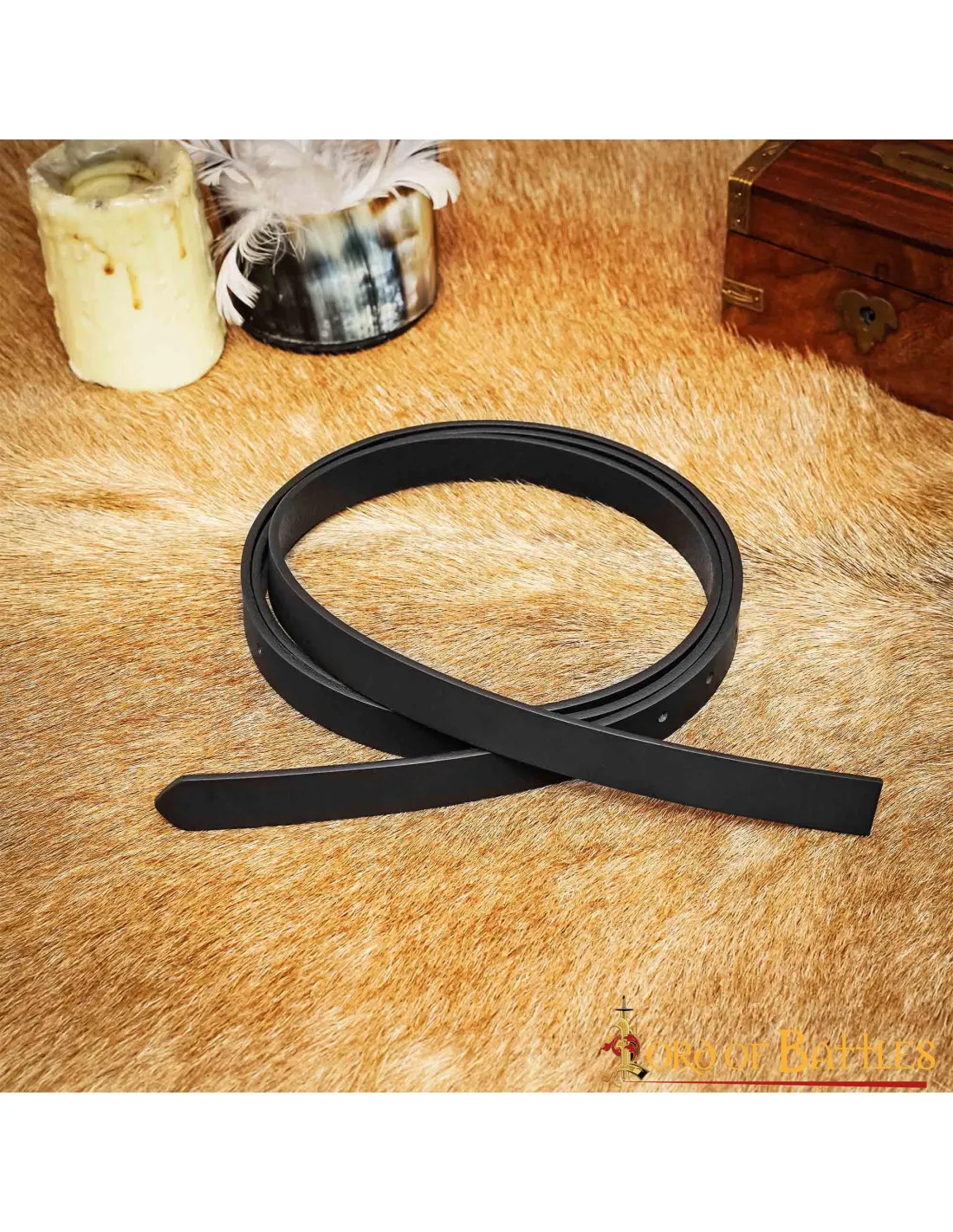 Ceinture médiévale en cuir noir sans boucle, (1,9 cm.) ⚔️ Boutique Épées