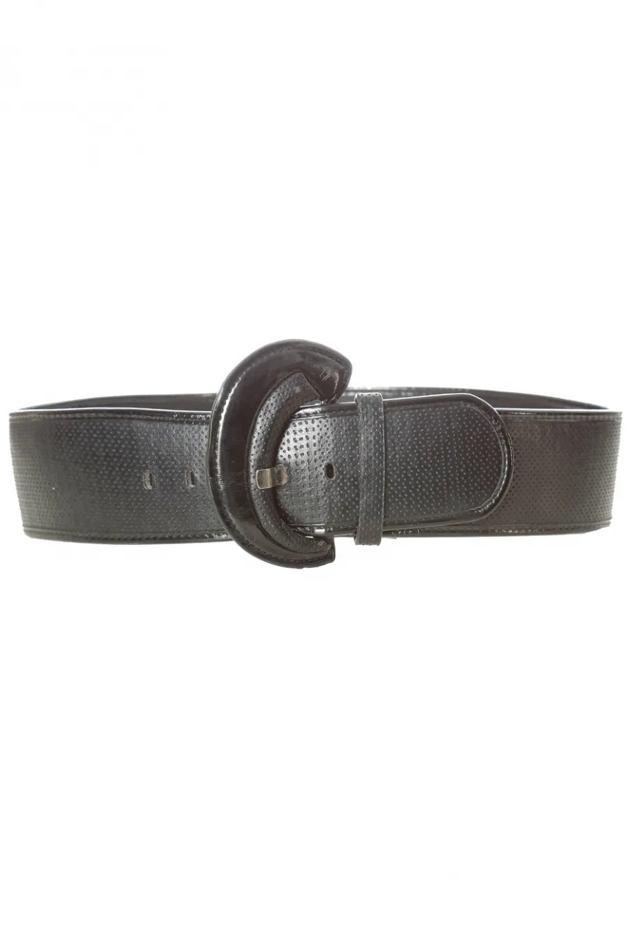 Ceinture noir style matelassé avec boucle ovale brillante. BG-0101