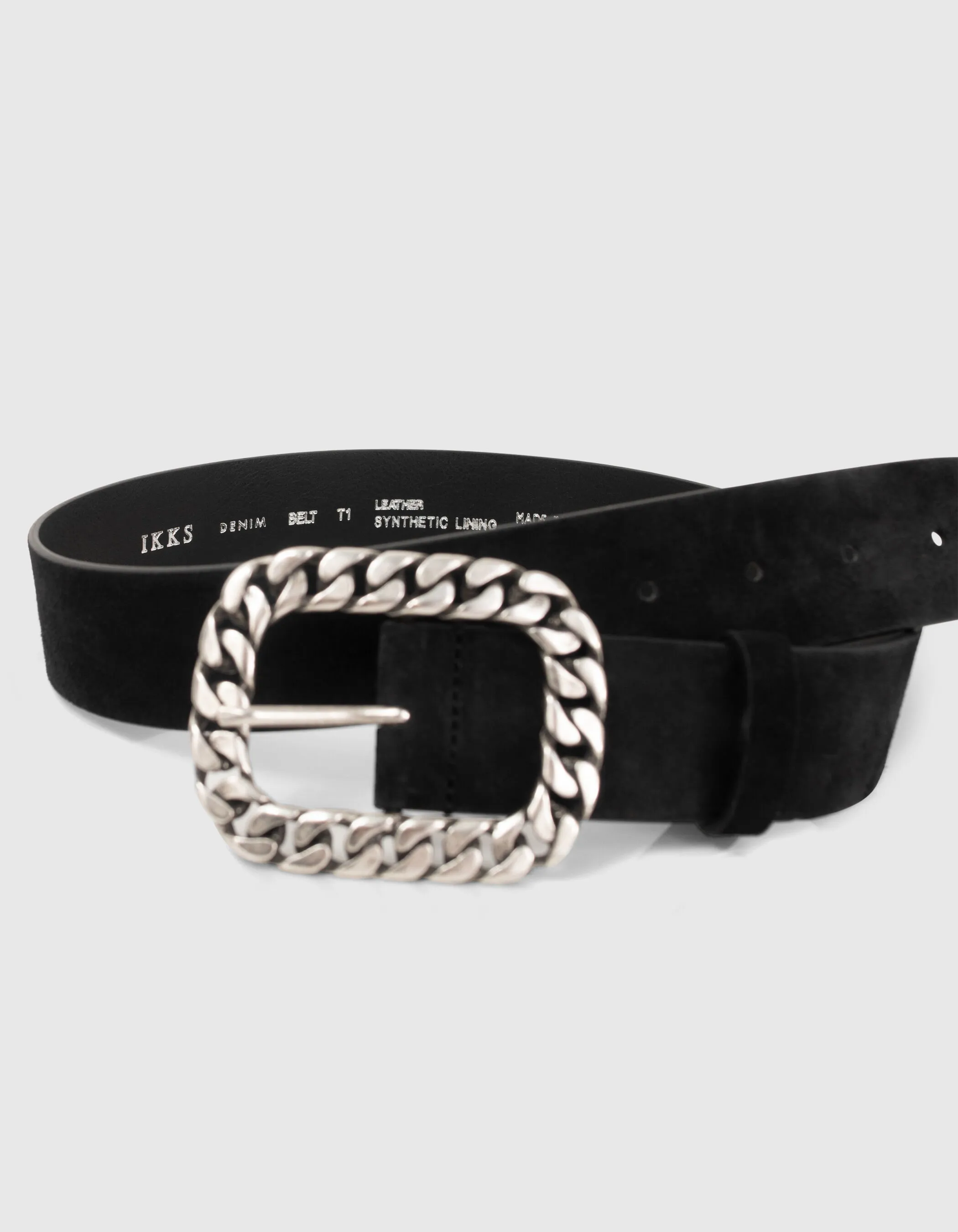 Ceinture noire cuir velours boucle façon gourmette femme