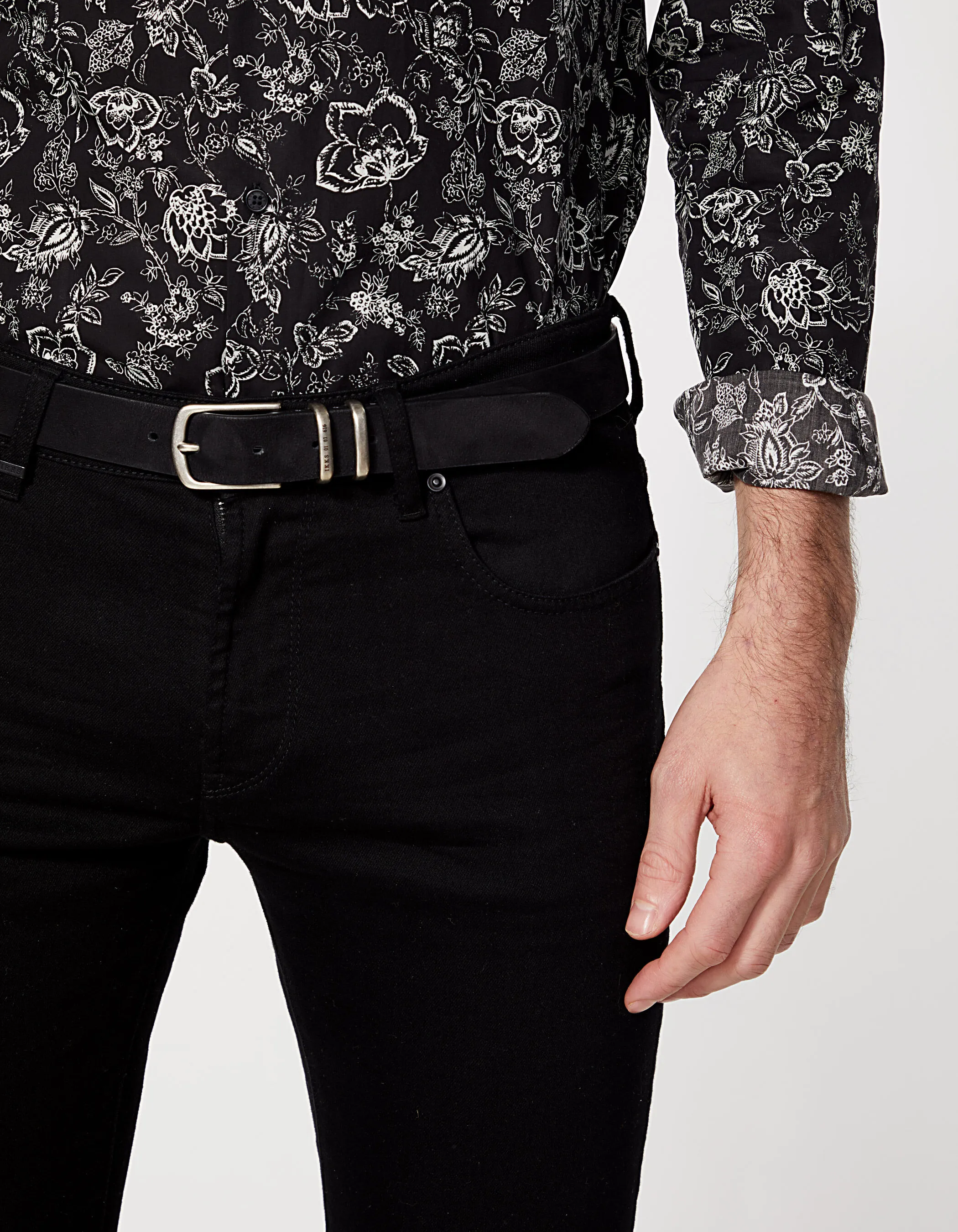 Ceinture noire en cuir nubuck à double passant Homme