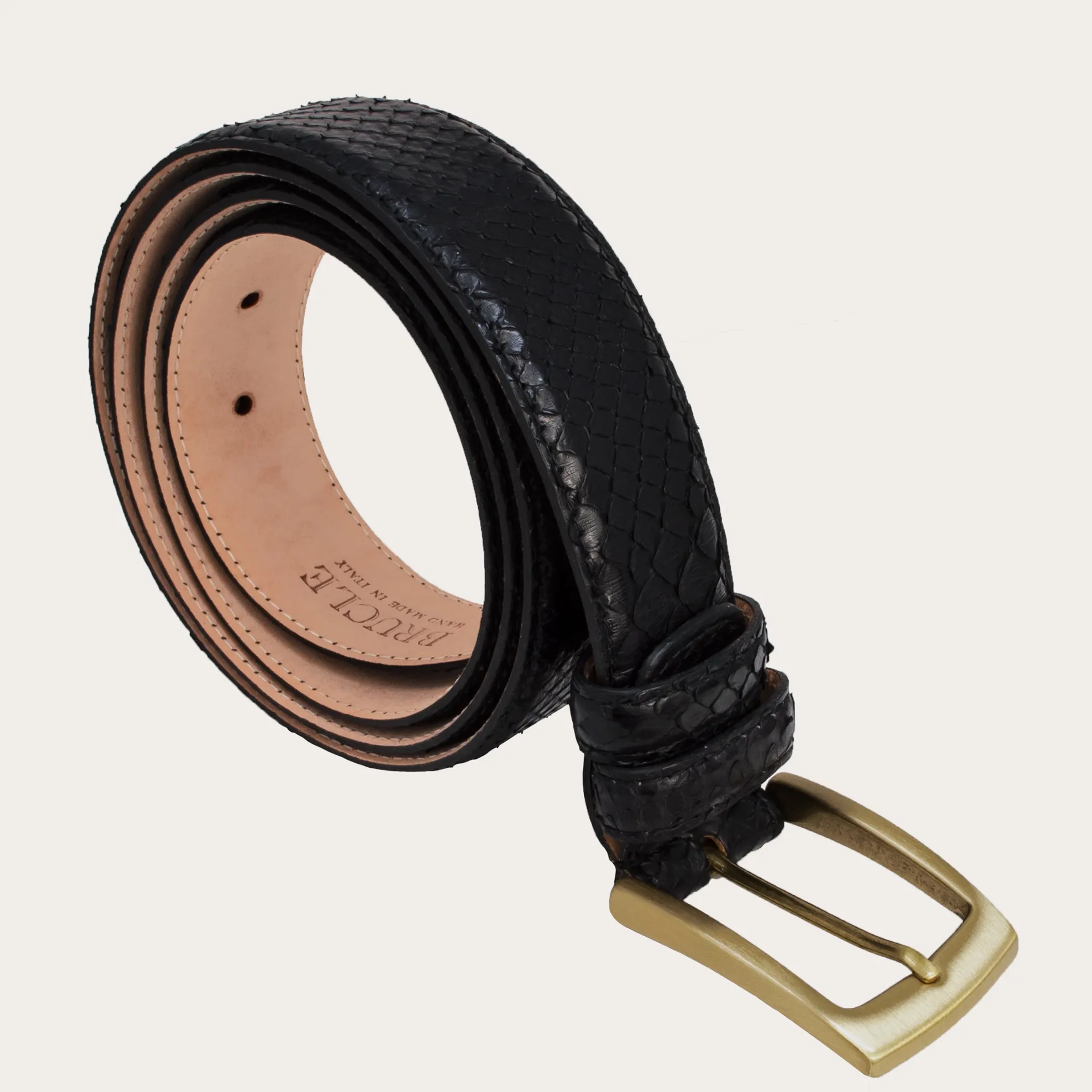 Ceinture python avec boucle or sans nickel, noir