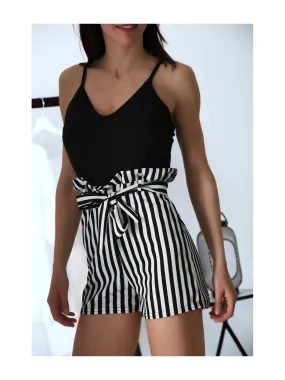 CoBCi short rayé Noir avec débardeur et ceinture à la taille