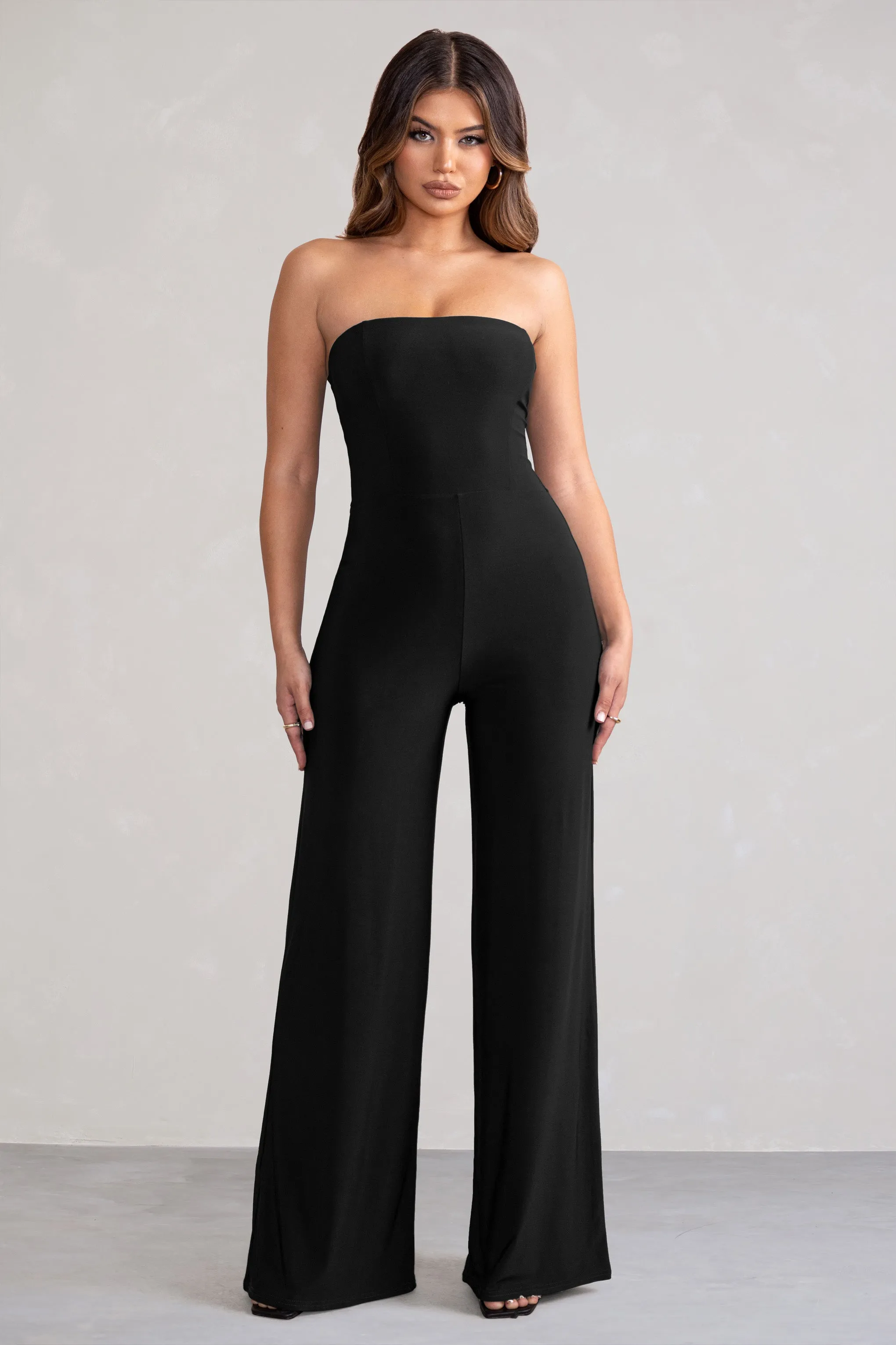 Darya | Black Bandeau Wide Leg Jumpsuit