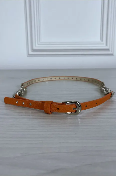 Fine ceinture orange avec accessoire et strass