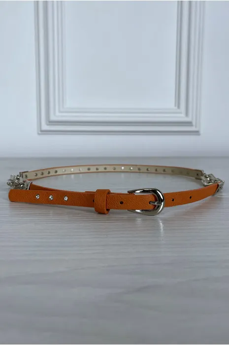 Fine ceinture orange avec accessoire et strass