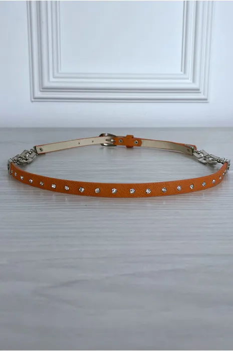 Fine ceinture orange avec accessoire et strass