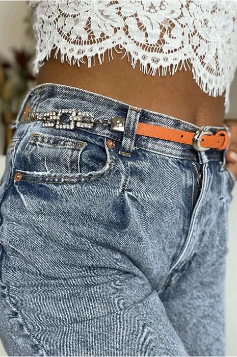 Fine ceinture orange avec accessoire et strass