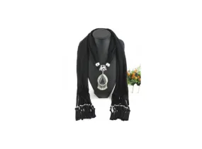 Foulard coton noir pendentif noir