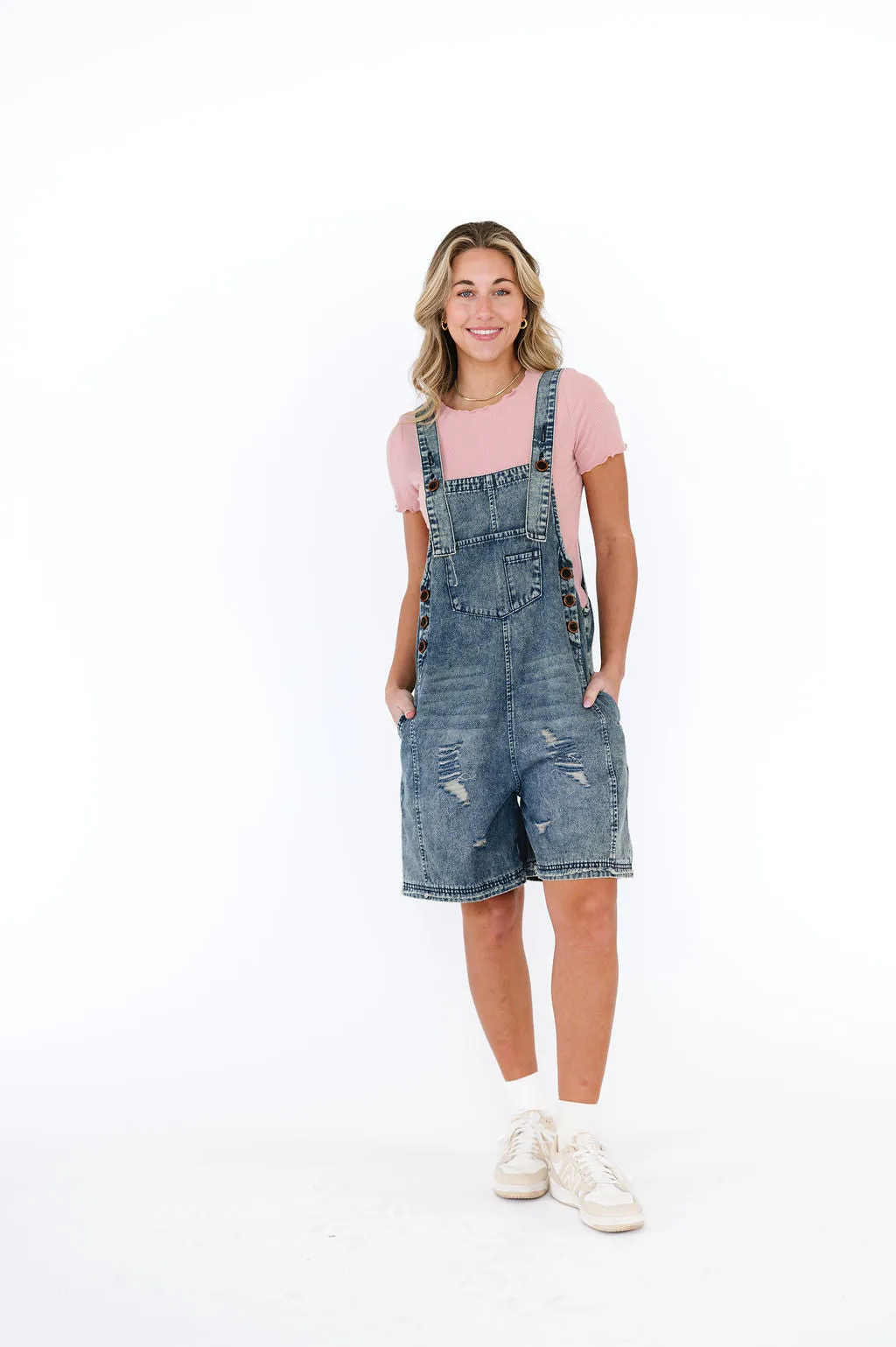 Frankie Denim Overall Shorts in Blue