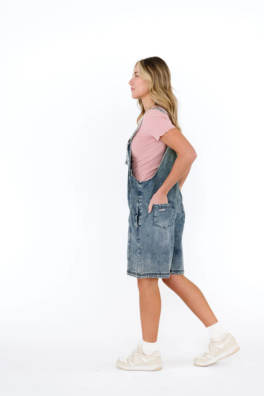 Frankie Denim Overall Shorts in Blue