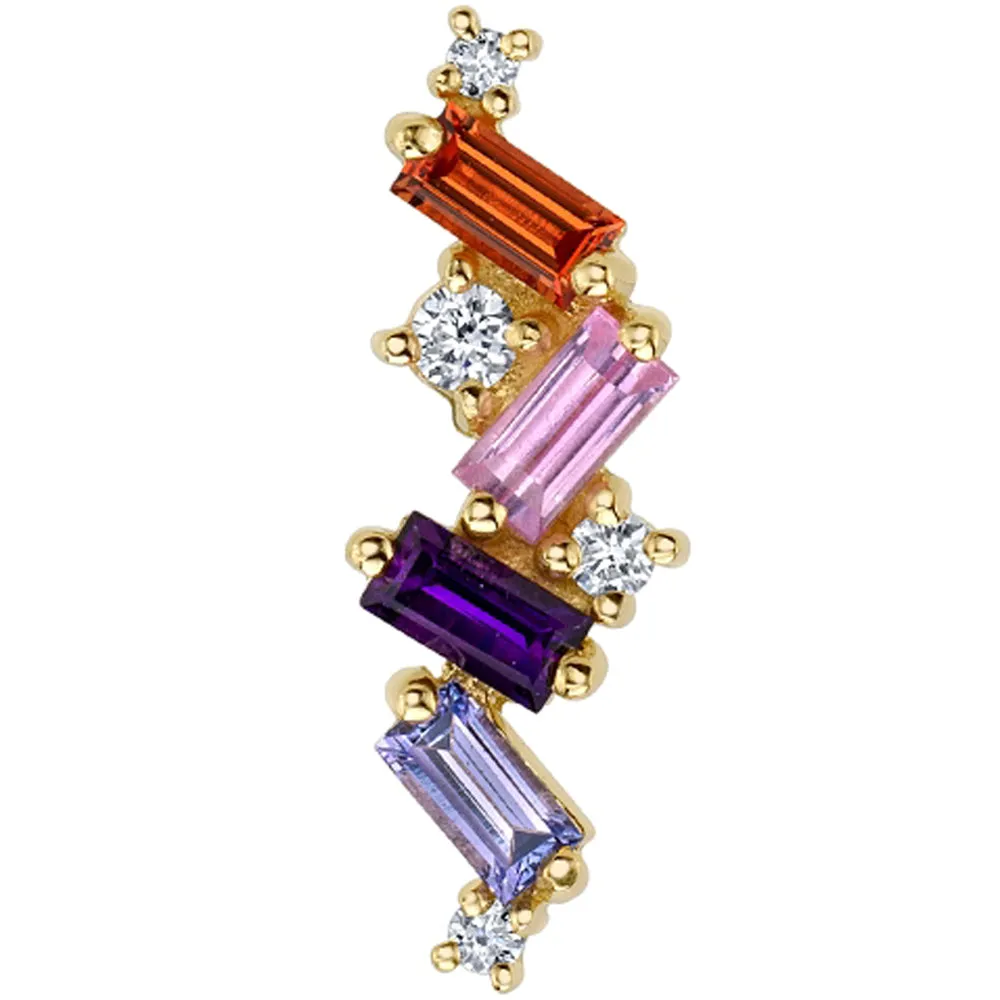 Genesis Threaded End in Gold with Orange Sapphire, Pink Sapphire, Amethyst, Tanzanite & Diamonds