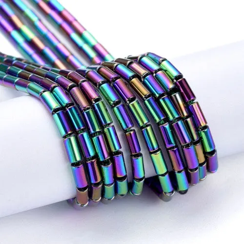 Glass Beads, Electroplated, Column, Multicolored, Rainbow, 4.5-5x2.5mm