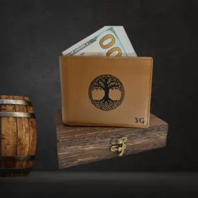 Handmade Tree Of Life Brown Leather Wallet