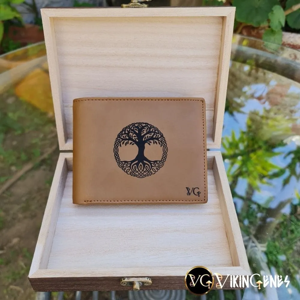 Handmade Tree Of Life Brown Leather Wallet