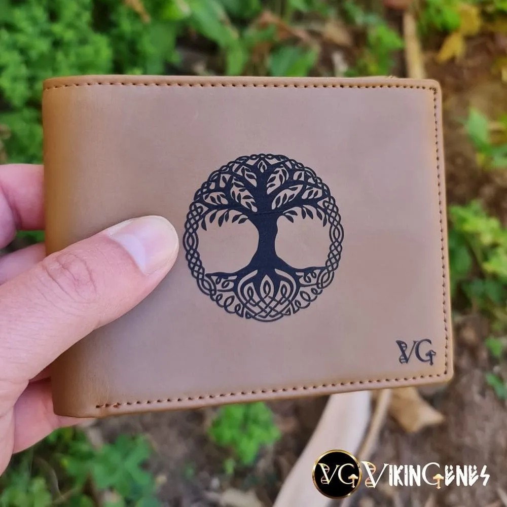 Handmade Tree Of Life Brown Leather Wallet