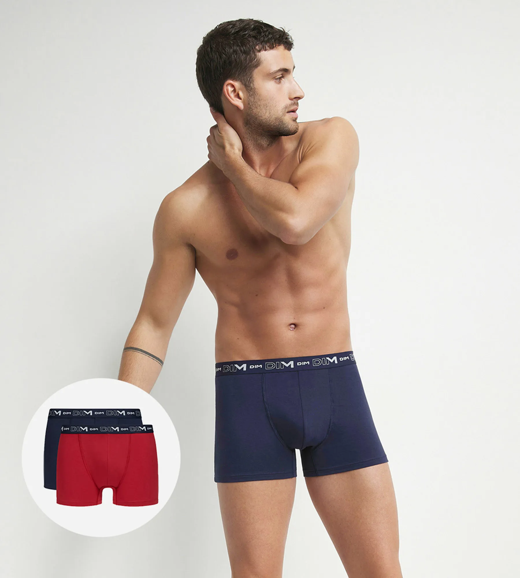 Lot de 2 boxers homme Bleu Rouge ceinture graphique Dim Coton Stretch