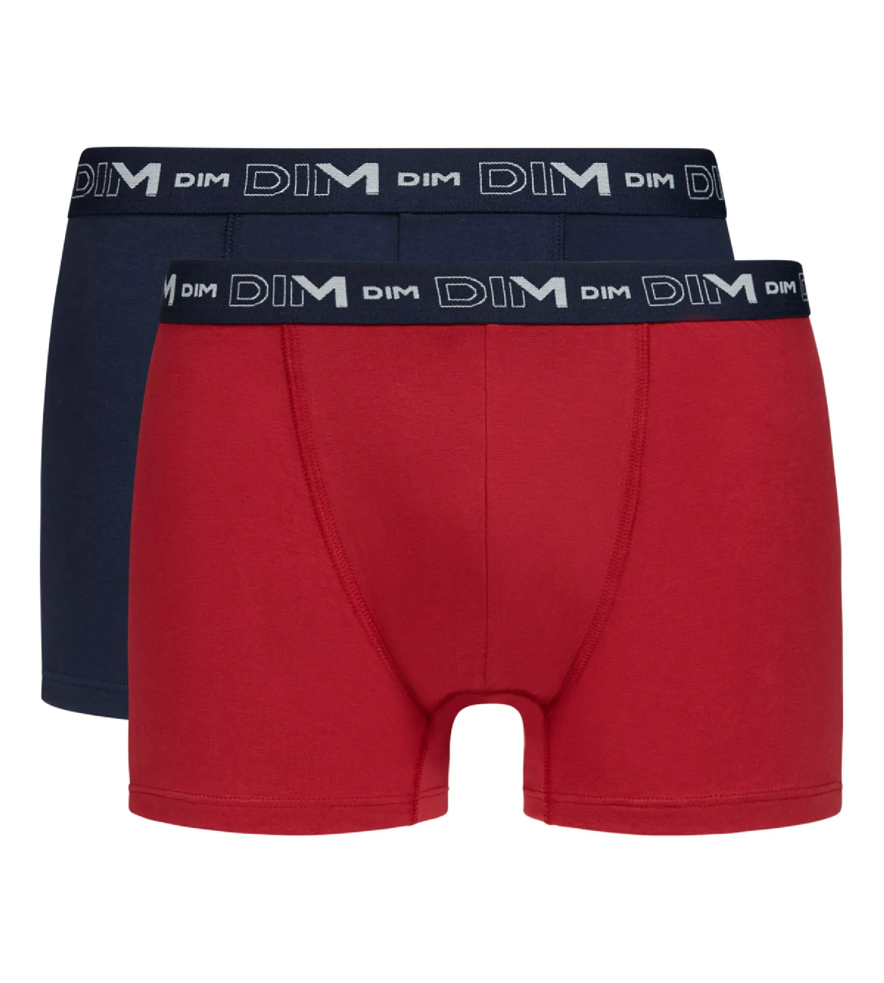 Lot de 2 boxers homme Bleu Rouge ceinture graphique Dim Coton Stretch