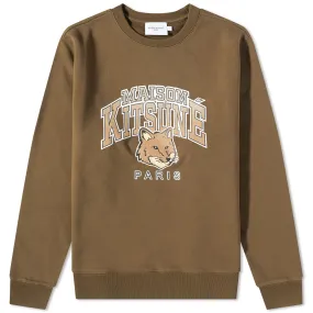 Maison Kitsune Campus Fox Regular Crew SweatKhaki