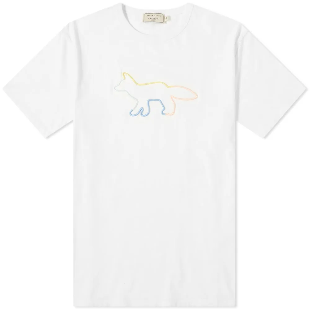 Maison Kitsuné Rainbow Profile Fox Embroidered TeeWhite