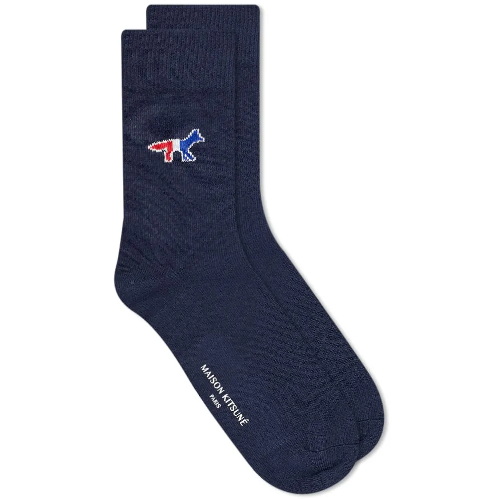 Maison Kitsuné Tricolour Fox SockNavy