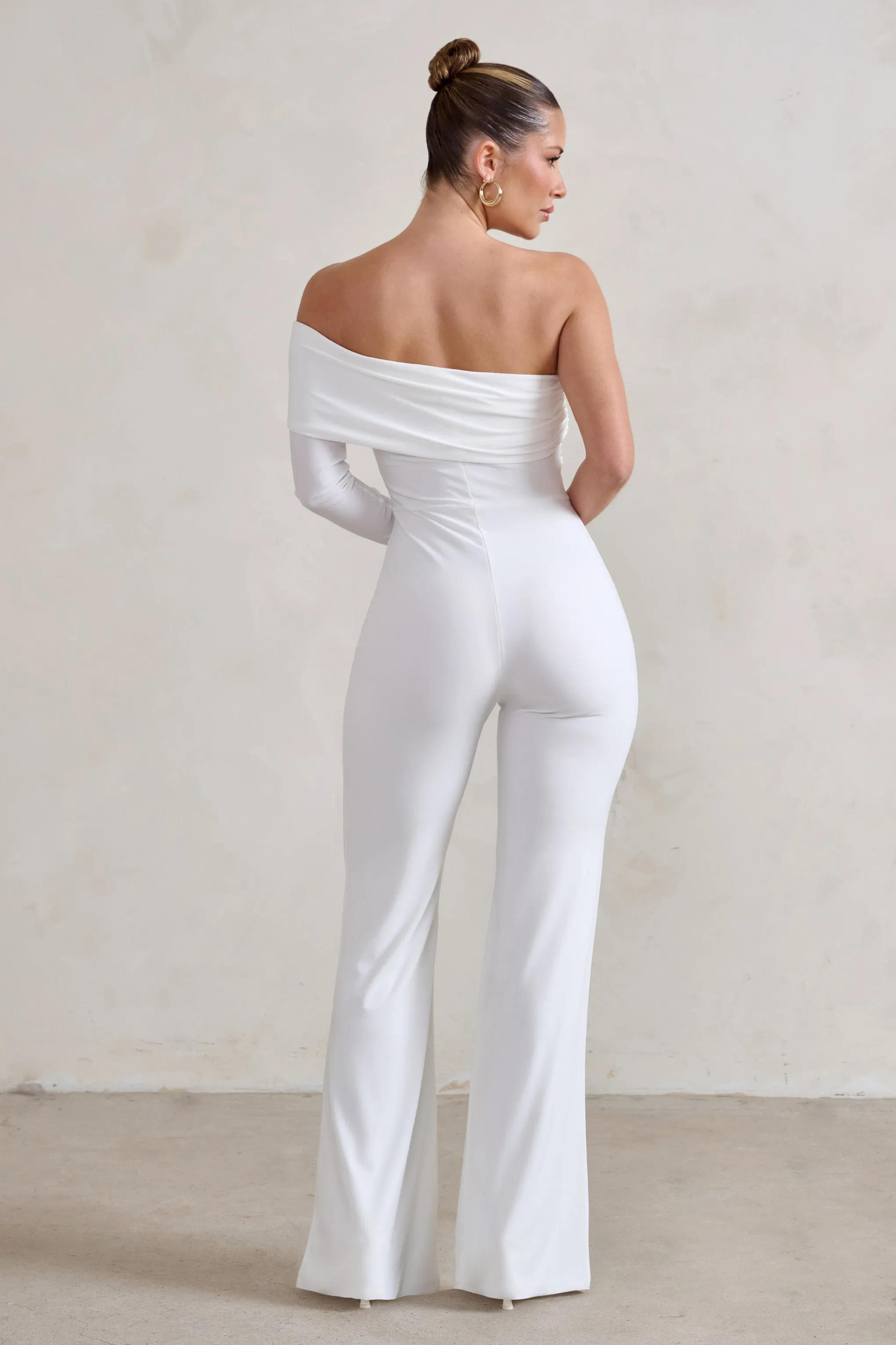 Margie | White One Sleeve Bardot Jumpsuit