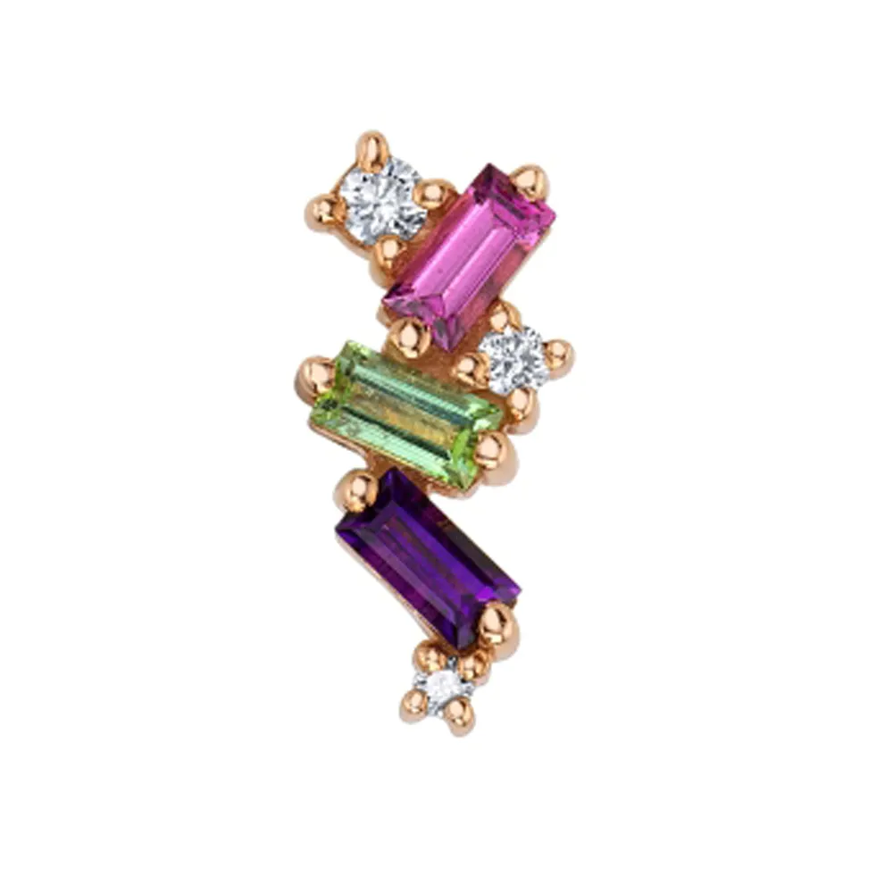 Mini Genesis Threaded End in Gold with Rhodolite, Seafoam Tourmaline, Amethyst & Diamond