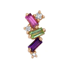 Mini Genesis Threaded End in Gold with Rhodolite, Seafoam Tourmaline, Amethyst & Diamond