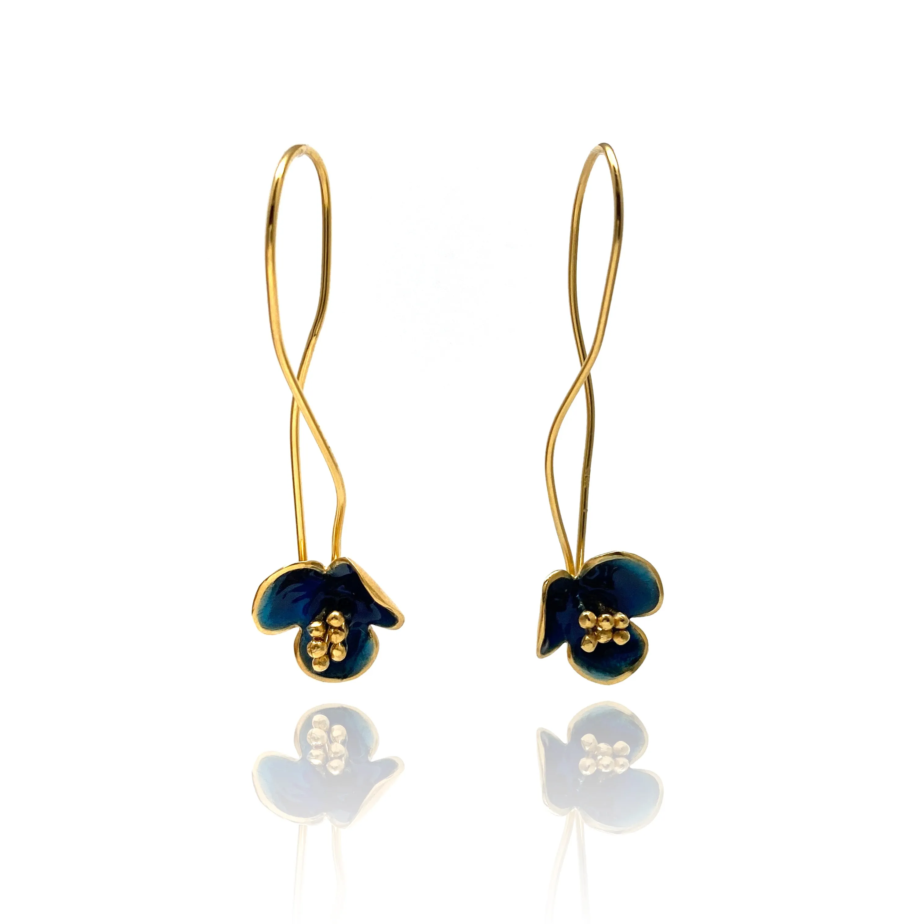 Navy Flower Dangle Earrings